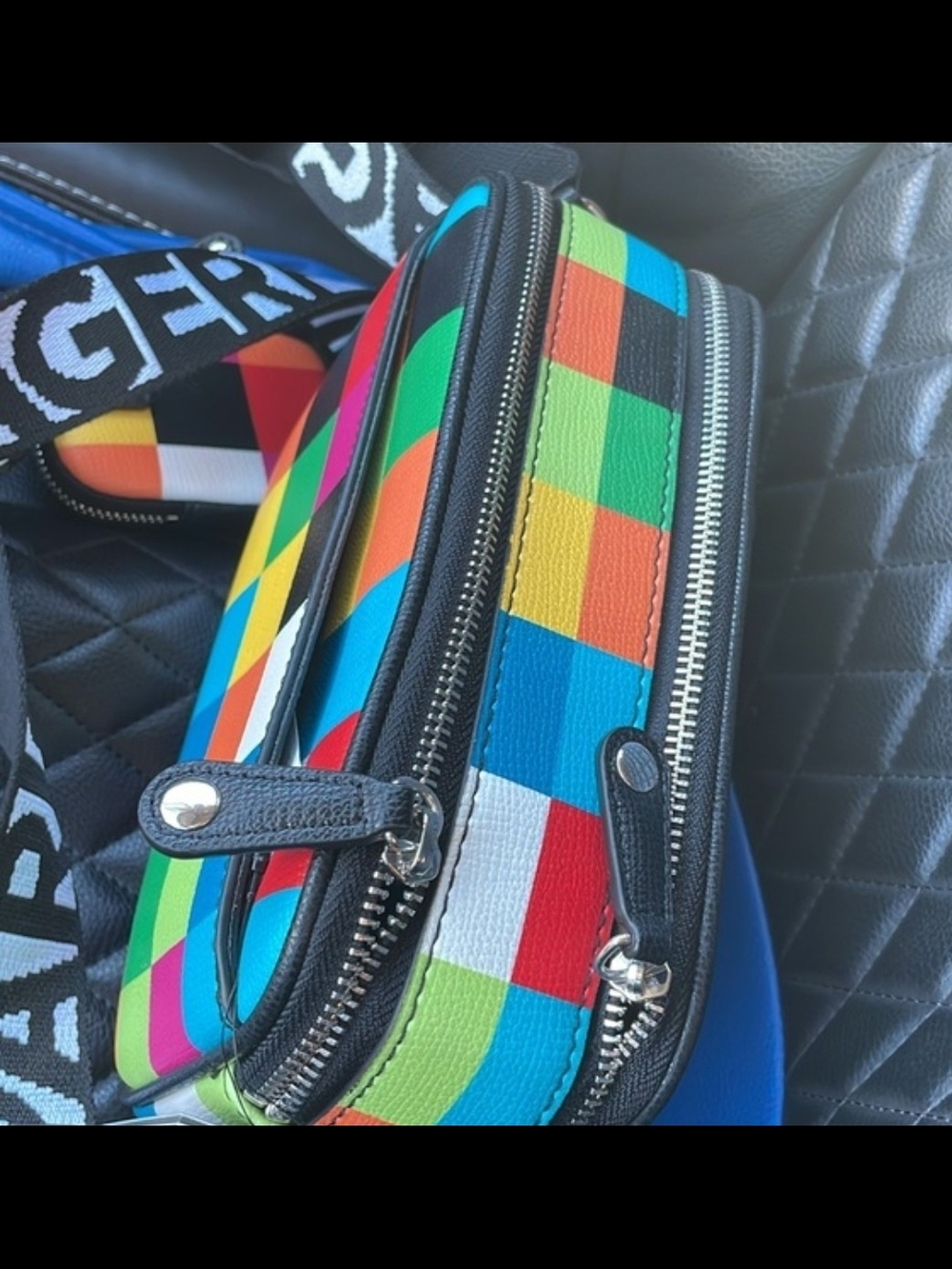 Karl Lagerfeld Multi-Color Checker Crossbody Bag with Guitar Strap-NWT! - Picture 4 of 7